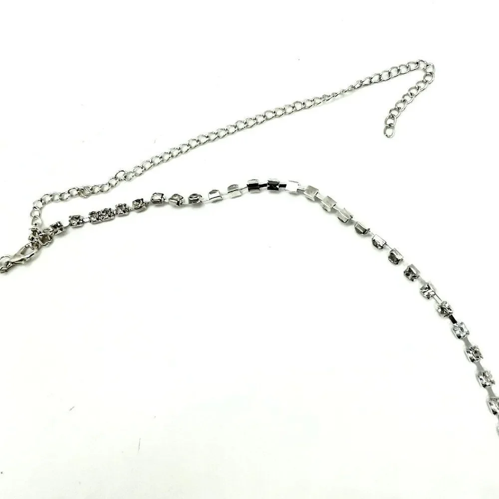 Y2K RHINESTONE BELT Silver Tone Heart Chain Waist Belt Body Chain